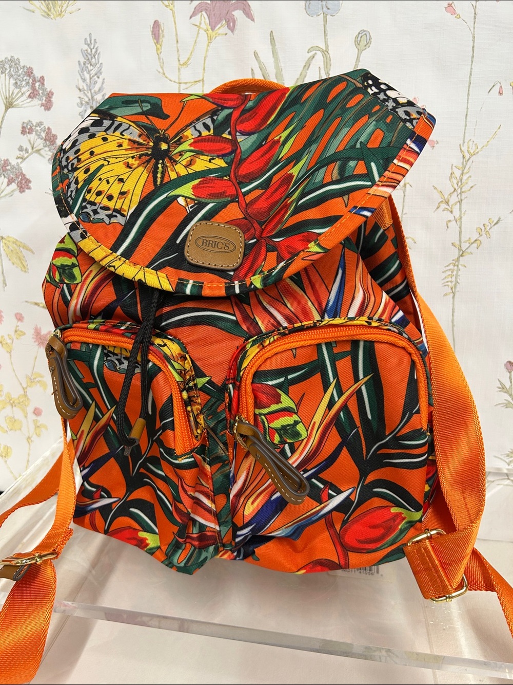 Bric's Orange Tropical Floral & Butterfly Backpack